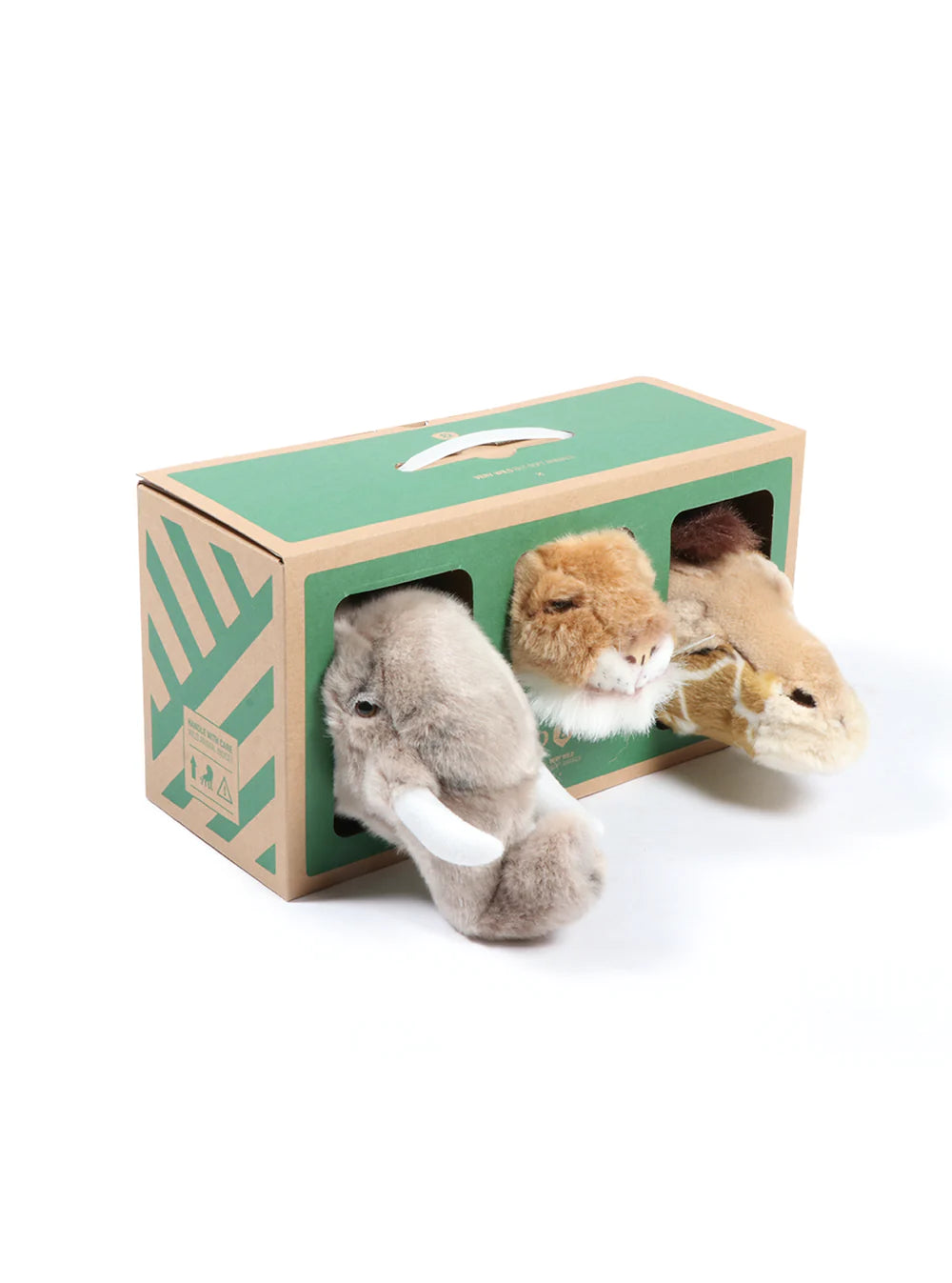 Safari box: set of 3 small heads (elephant/lion/giraffe) w/box