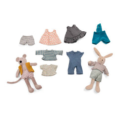 Suitcase - Rabbit & Mouse Wardrobe - Stuffed Toy - Moulin Roty