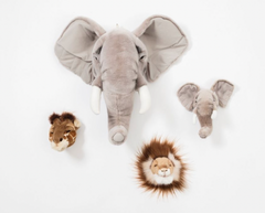 Safari box: set of 3 small heads (elephant/lion/giraffe) w/box
