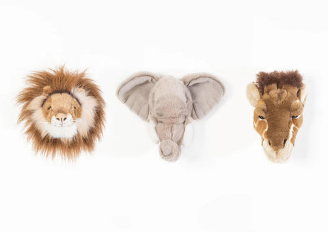 Safari box: set of 3 small heads (elephant/lion/giraffe) w/box